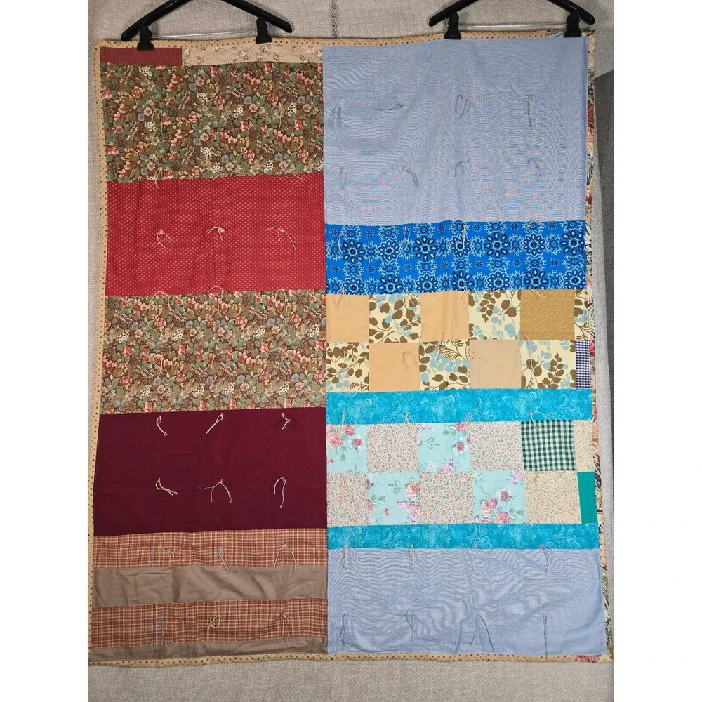 Vintage Hand Tied Scrap‎ Quilt Throw Reversible Solid Dusty Pink Backing 48x58.5